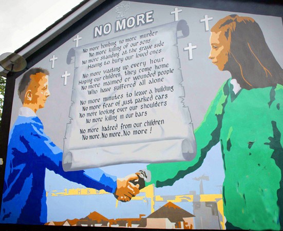 A mural in Belfast focusing on the peace process, which is one of the main themes our group addresses